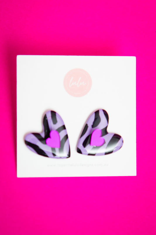 Amore Statement Studs | Zesty Zebra (Purple)