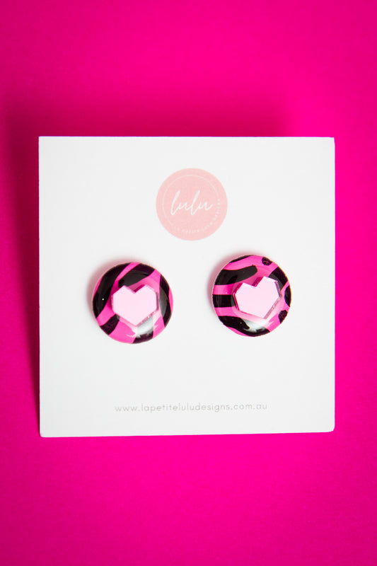 Circle Statement Studs | Zesty Zebra (Pink)