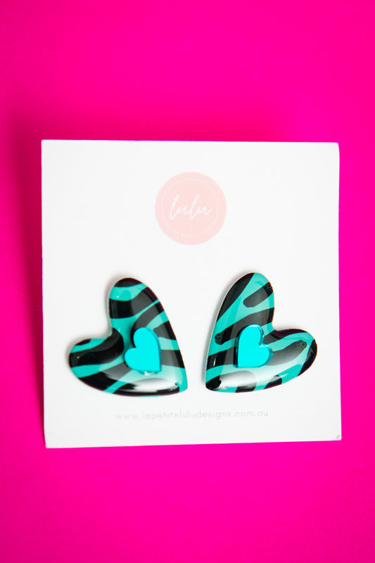 Amore Statement Studs | Zesty Zebra (Teal)